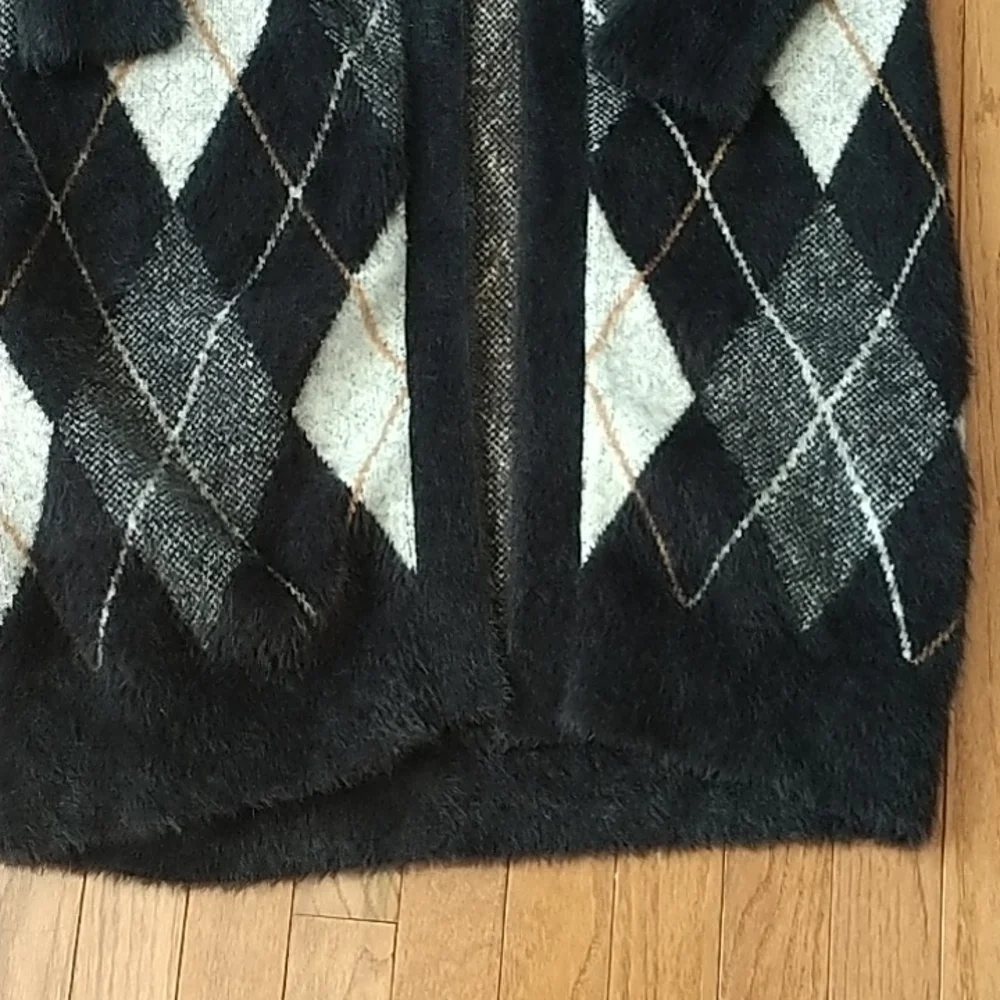 Marled Argyle Grey/Black Sweater Coat Jacket sz S